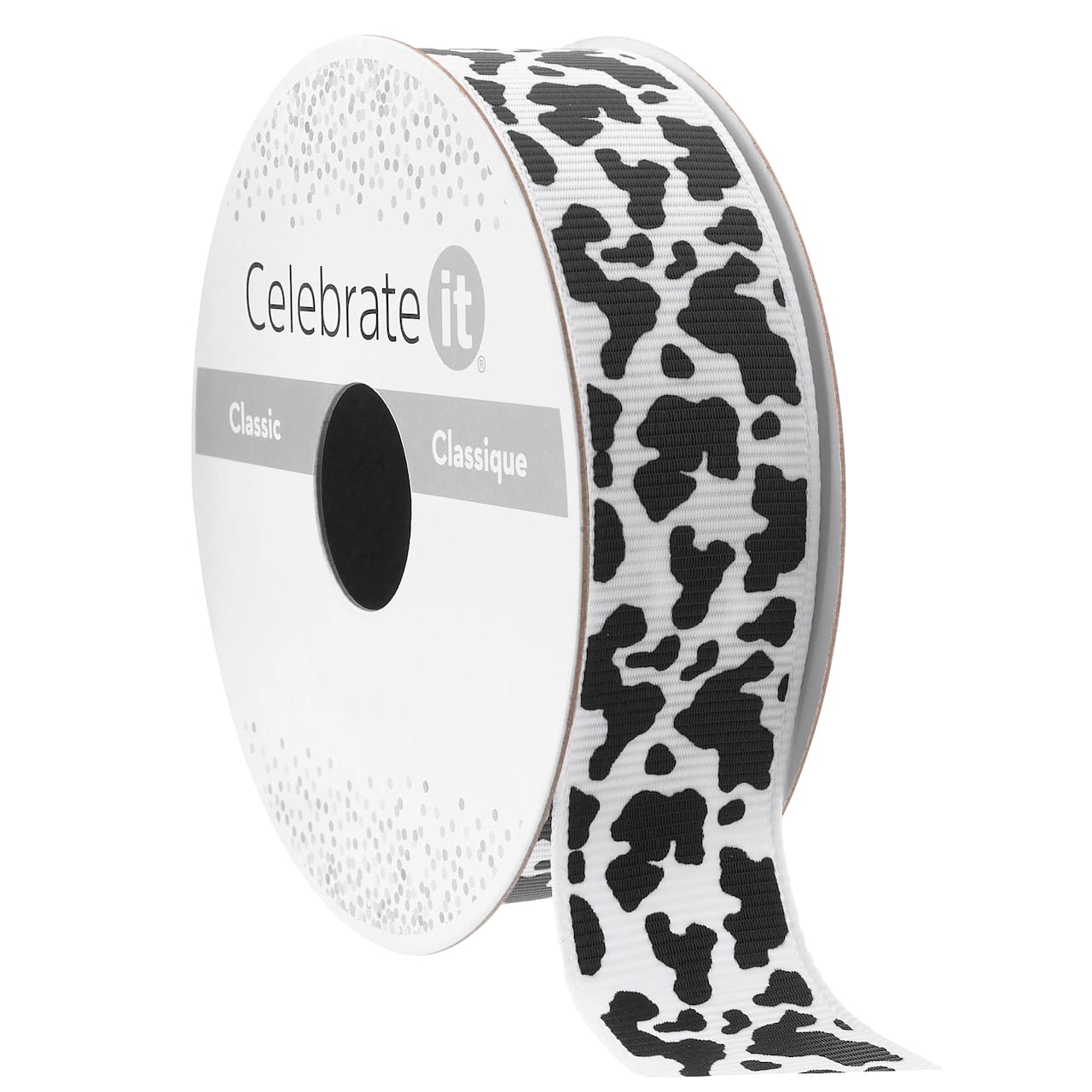 7/8" x 7yd. Black & White Cow Print Ribbon by Celebrate It® Classic